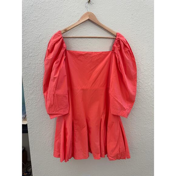NWT $128 Mille Anais Puff Sleeve Coral Mini Dress Size w/ Tie - Picture 4 of 7